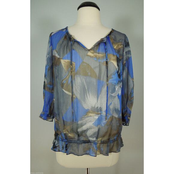 LORENZA BLAU Blouse size 36 Sheer Print Fabric 3/4 Sleeves - Picture 6 of 6